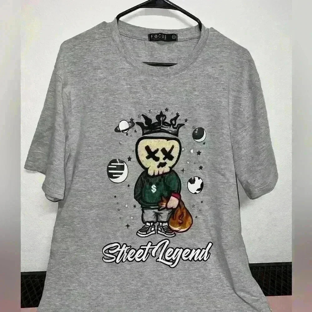 Men's Street Legend Graphic T-shirt Grey Size 2XL Retro Summer Cotton EUC